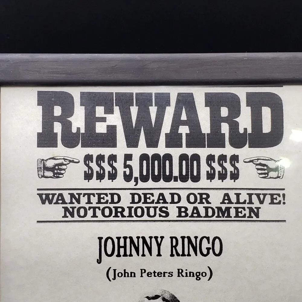 Johnny Ringo / Tombstone aged printed wanted  poster page, Old west Halloween